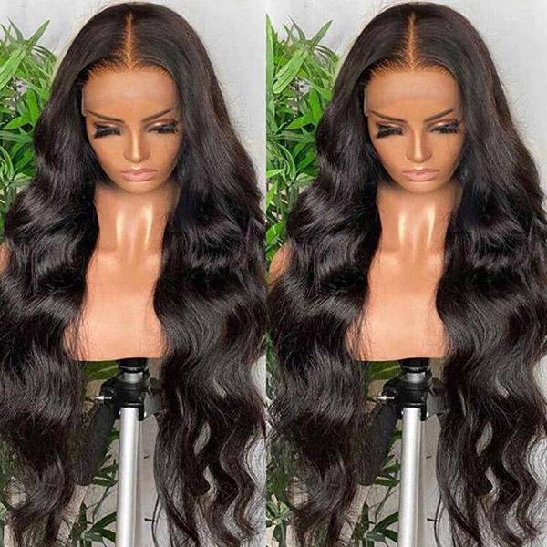 

lace wigs 40inch human hair hd frontal wig body wave front preplucked hairline vendor wholesale, Black;brown