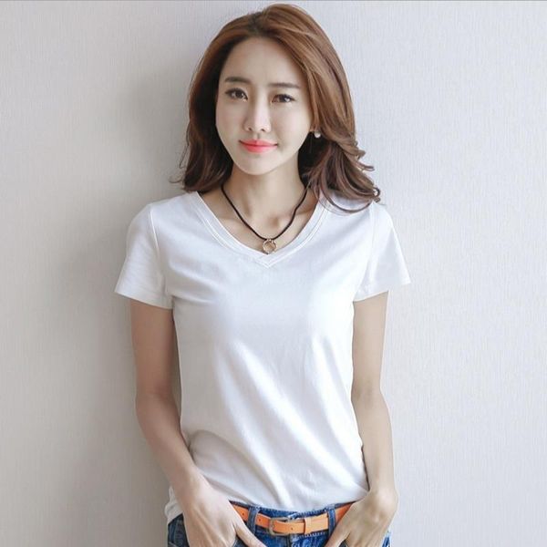 

2021 women red mouth lip print print t-shirts base v-neck short sleeve women t-shirt all-match white tee funny girls shirt