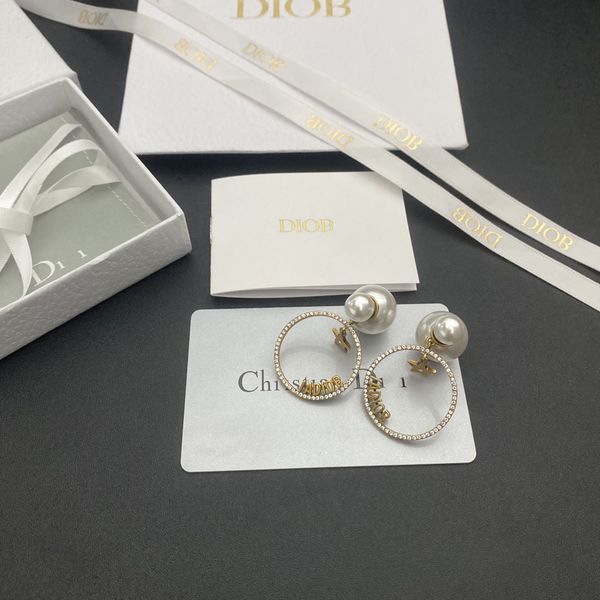 

design jewelry new high version circle size pearl letter five pointed star ins classic with earrings at the front and back, Golden