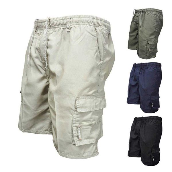 Lässige Sommer-Männer, einfarbig, mehrere Taschen, Kordelzug, Baggy-Cargo-Shorts, Hosen, mehrere Taschen, Kordelzug, Cargo-Shorts, Hosen X0628