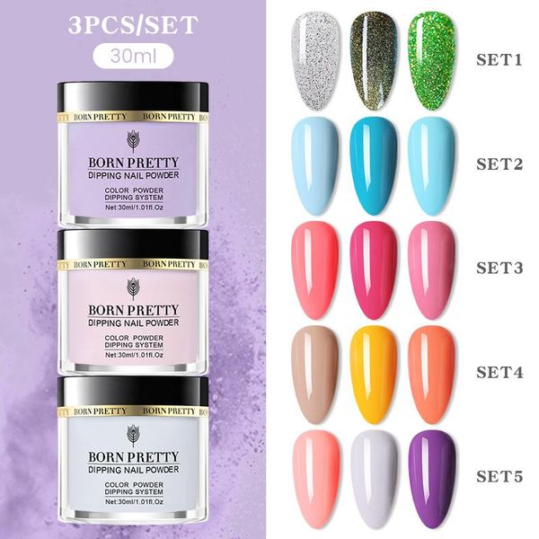 

born pretty 3 pcs/set 30ml fast dry dip powder solid pink black holographics dipping nail powder for nail art decoration, Silver;gold