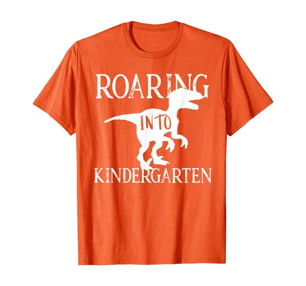

roaring into kindergarten dinosaur dino shirt for kids boys, White;black