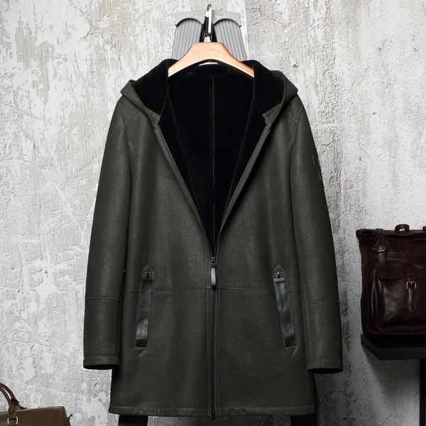 

men's leather & faux jacket men winter lamb fur liner real sheepskin jackets sheep shearling coat wool plus size p1819958 yy479, Black