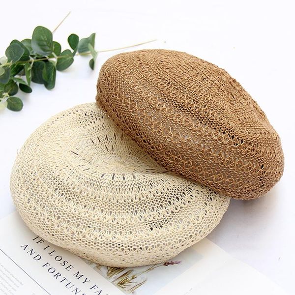 

berets korean version spring summer breathable beret hat female ins wind wild british hollow painter, Blue;gray