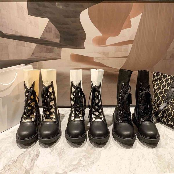 

martin boots women's autumn and winter new knitted elastic socks middle tube strap thick heel soled thin outlets, Black