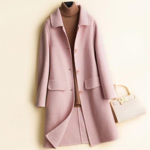 

women's wool & blends autumn coat women long casaul double-faced woolen coats winter jackets fashion korean clothes manteau femme hiver, Black