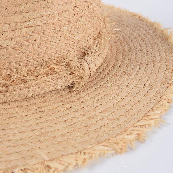 

2021 new spring summer women raffia sun rough edges tassel jazz female wide brim straw hats t7ns, Blue;gray