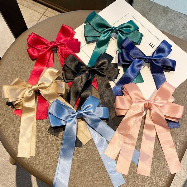 

little fresh bow female korean double layer silk spring clip hairpin headdress college wind hairpin, Slivery;white