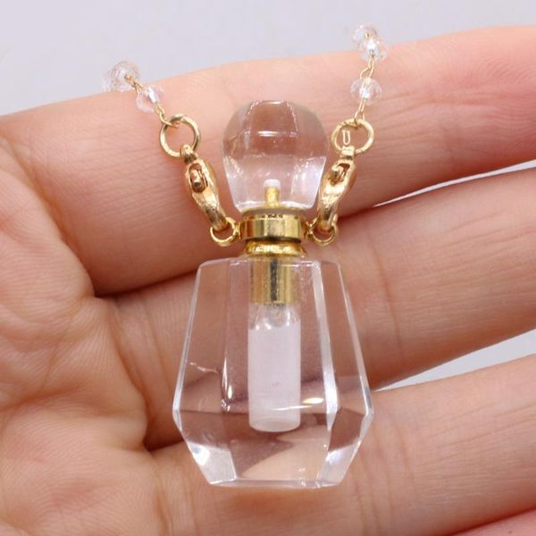 

pendant necklaces charming necklace natural stone clear quartz perfume bottle for women romantic gift 20x37mm, Silver