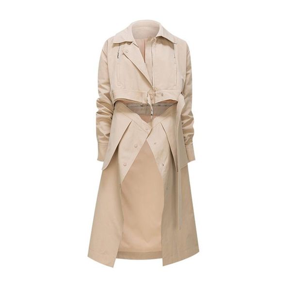 

women's trench coats [ewq] khaki casual spring windbreaker lapel long sleeve sashes korean female clothing 2021 fashion 16e3952, Tan;black