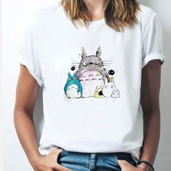 

t shirt women summer short sleeve tshirts totoro cartoon japanese anime kawaii ghibli studio print female t-shirts, White