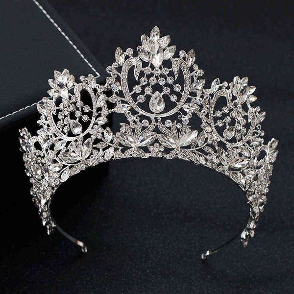 Kmvexo vintage luxo grande noiva europeia casamento tiaras lindo cristal grande rainha rainha coroa acessórios de cabelo 211214