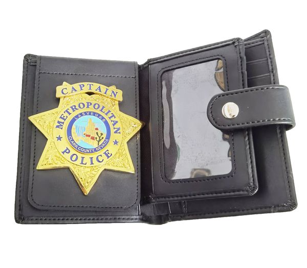 

multi functional men's wallet bag with us captain las vegas metal badge, Brown;gray