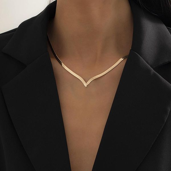 

chokers 1pcs punk flat blade link chain choker necklace women clavicle metal collares jewelry waterproof filmy snake, Golden;silver
