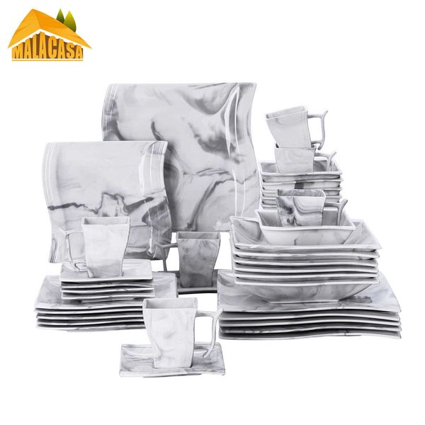 

malacasa flora 36-piece marble grey porcelain dinner set with 6*dinner&dessert&soup plate,cups&saucers,bowls tableware set 211012
