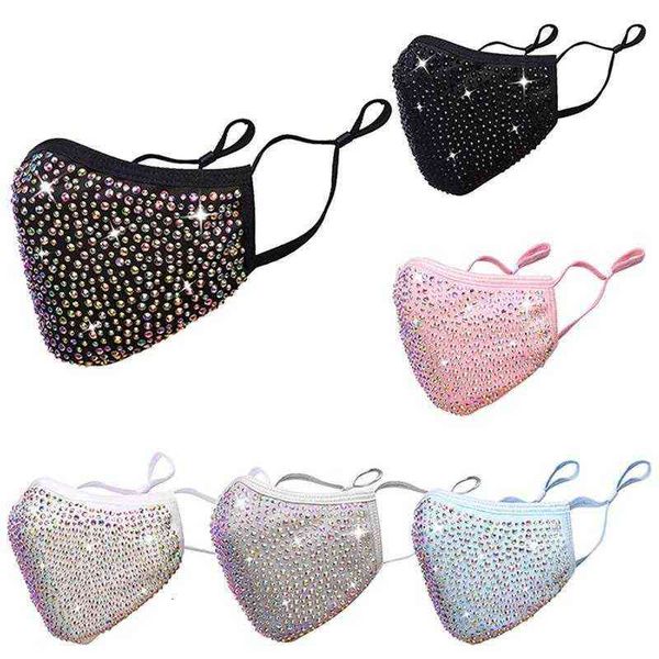 

dhl fashion dustproof face mask bling diamond protective mouth washable reusable women colorful rhinestones