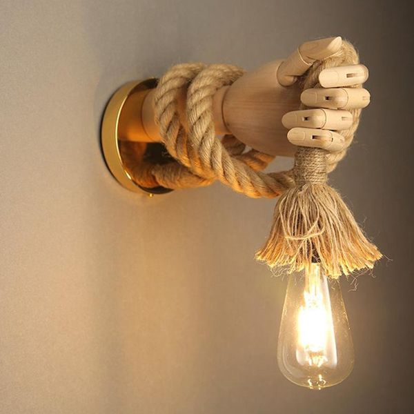 

modern retro vintage industrial loft rope wood hand rustic sconce wall light