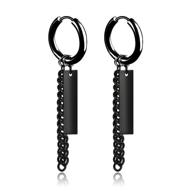 

hoop & huggie korean style tassel chain earrings men stainless steel for women punk hiphop ear jewelry oorbellen voor vrouwen, Golden;silver