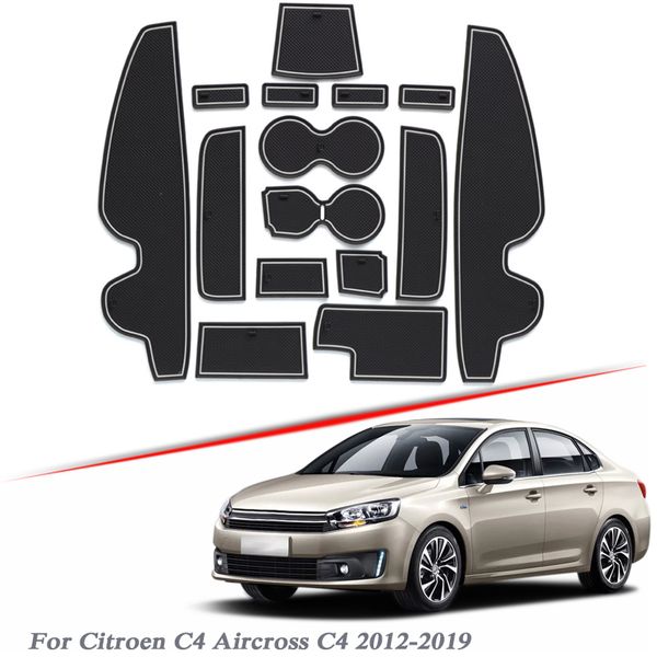 

with car brand logo 15pcs car styling for citroen c4 aircross c4 2012-2019 latex gate slot pad interior door groove mat non-slip dust block