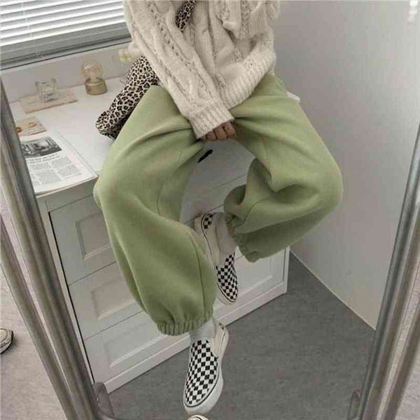 

pants sweatpants women capris autumn winter plus velvet padded korean loose-fitting sports pants high waist slimming casual, Black;white