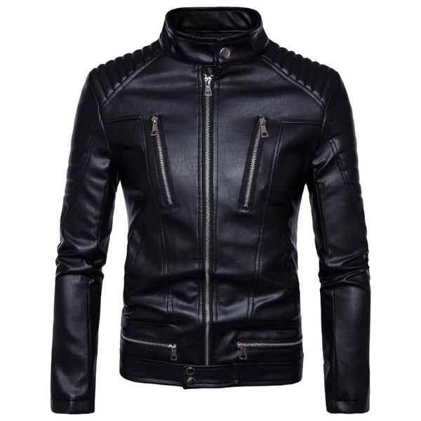

men's fur & faux mens leather jackets bomber fashion men overcoat motorcycle cowboy jacket punk thick coats clothing, Black