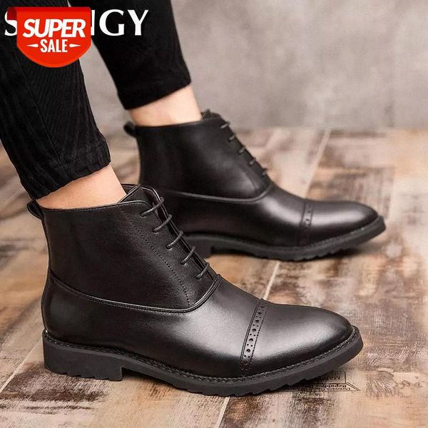 

autumn winter men ankle boots solid color lace-up print men's shoes dress pointed tou warm casual shoes for males #hb98