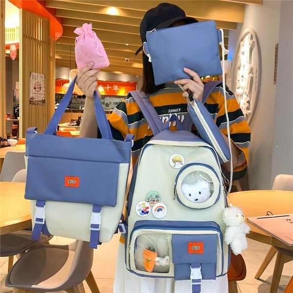 

school bags 5 stuck fashion women backpack nice hanger for girls trend badge canvas large capacity with lots of