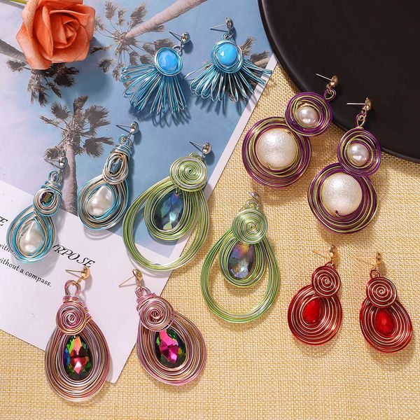 

bohemian style multi-layer colorful water drop new creative party artificial earrings, Silver