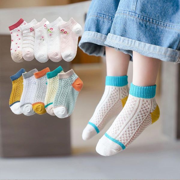 

socks mesh pure breathable cotton kids children's child cartoon color matching boat summer baby girls boys toddler socket, Pink;yellow