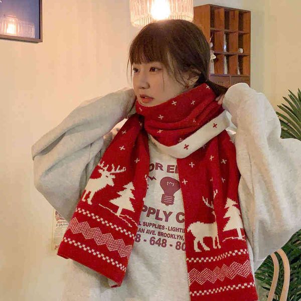 

red scarf female winter gift korean version versatile net red lovely deer warm thickened wool bib, Blue;gray