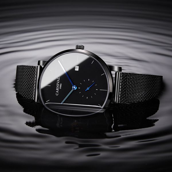 

carnival reloj sport automatic watch men fashion mechanical watches waterproof wristwatch mens clock mannen montre homme, Slivery;brown