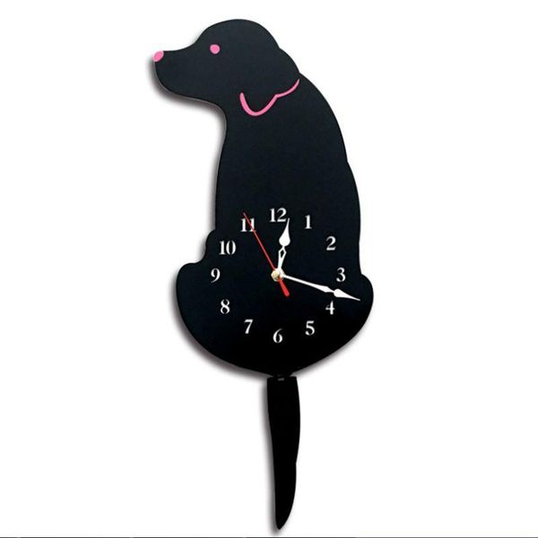

wall clocks 3d creative dog acrylic clock with swing tail silence for living room bedroom kitchen home decor - battery not included (bl