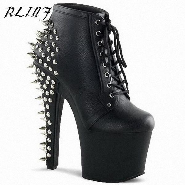 

rlinf boots platform pu women high heels black 17cm high heel with waterproof platform thick bottom rivet punk shoes