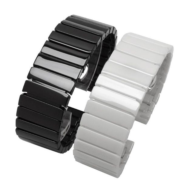 

watch bands striated pearl ceramics watchband 16 18 20 22mm black white wristband suitable for men and women bracelet quick release, Black;brown