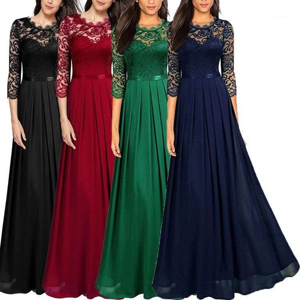 

lace women party summer vintage elegant embroidered hollow out chiffon maxi dresses lady chic dress casual, Black;gray