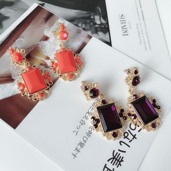 

stud orange purple geometry earring colorful statement, Golden;silver