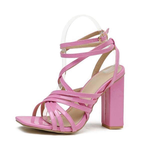 

women's shoes and sandals 2021 summer style square head chunky super high heel plus-size sandals pink 41 size, Black