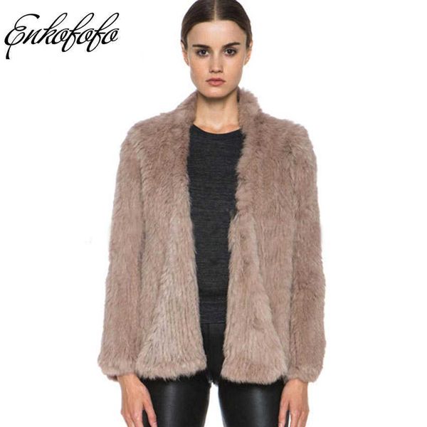 

knitted natural rabbit fur coat women winter casual long sleeve dense thick loose outerwear coat jacket real fur coat t191118, Black