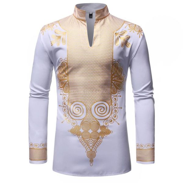 

shirts men african clothes africa dashiki print suit long sleeve rich bazin fabric v-neck cotton casual lace fashion robe, Red