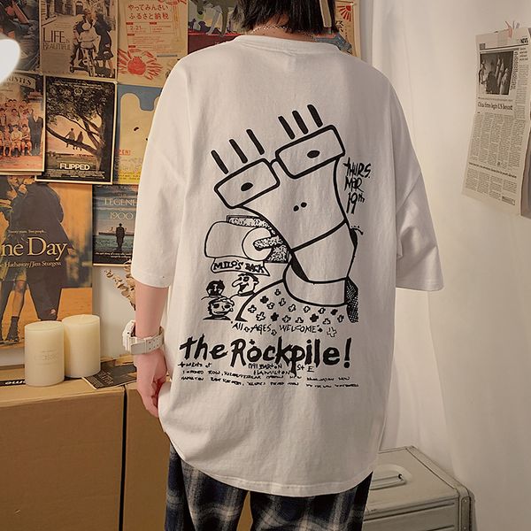 

2021 new japanese harajuku streetwear short sleeve t shirts urban style hip hop casual cotton men oversize anime tshirts gi5a, White;black