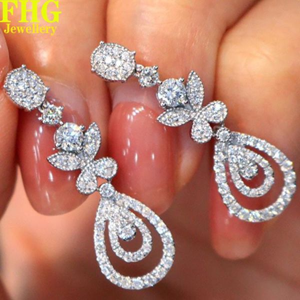 

stud 18k au750 white gold earrings natural diamond 1carat flower eardrop earring wedding party engagement anniversary fashion elegant, Golden;silver