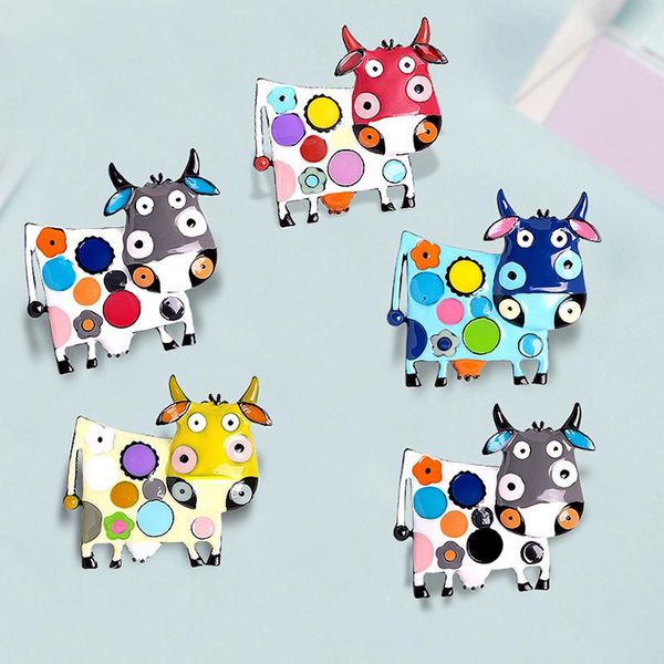 

1pcs boys girls cute brooch enamel animal cow brooches and pins coat pin christmas gifts, Gray