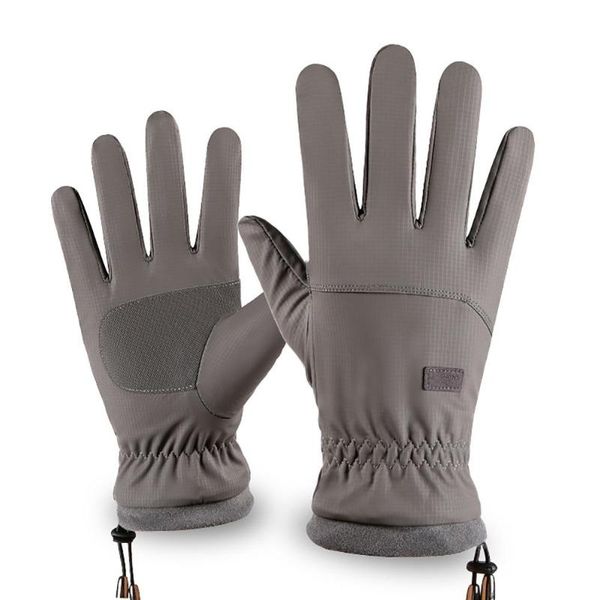 

cycling gloves winter waterproof thermal fleece wind rope full finger warm outdoor sports riding bike, Black
