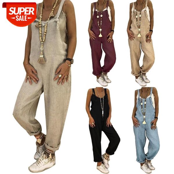 

2020 women casual solid vintage solid color sleeveless adjustable straps loose jumpsuit bib overalls rompers jumpsuits #7a5r, Black