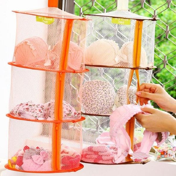 

laundry bags underwear bra sweater hanging basket windproof folding multi-layer rack mesh clothes dryer net qj-19