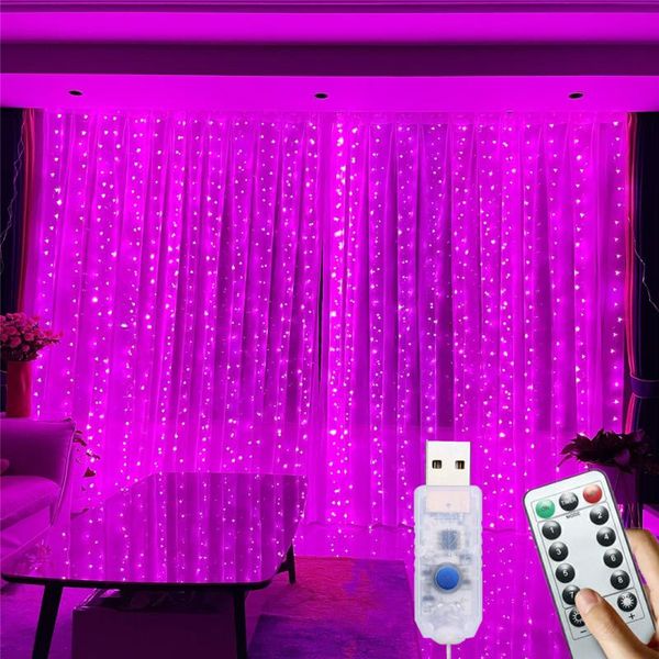 

strings christmas curtain light garland led string lights decoration remote control usb wedding for bedroom bulb holiday