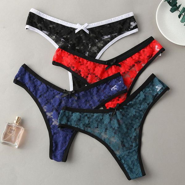 

women's panties 3pcs/set g-string lace thong underwear female underpants low-rise solid color pantys intimates lingerie, Black;pink