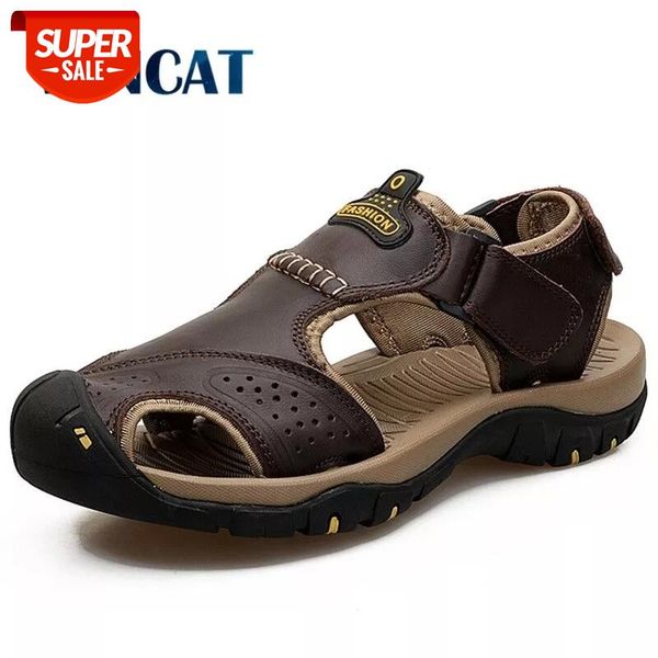 

vancat 2019 summer genuine leather outdoor men's shoes men sandals for male casual shoes water walking beach sandalias sandal #2t22, Black