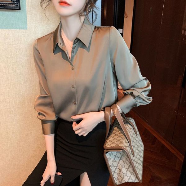 

women's blouses & shirts satin long sleeve summer 2021 blouse chiffon wrinkle-resistant, White