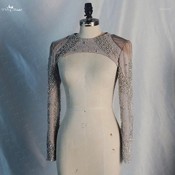 

wraps & jackets rsj165 brown colored crystals beaded pattern long sleeves satin jacket for women1, White